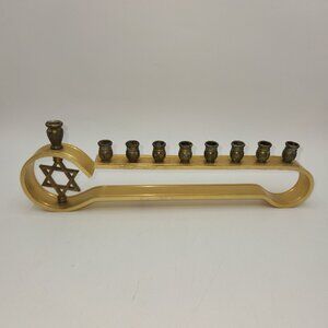 Art decor style Israel Menorah candle holder gold 11.75" wide 4"" tall 1" deep